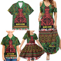 Aotearoa Iwi Ngati Hine Family Matching Summer Maxi Dress and Hawaiian Shirt Maori Wharenui House Tribal Pattern