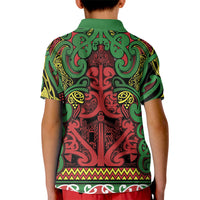 Aotearoa Iwi Ngati Hine Kid Polo Shirt Maori Wharenui House Tribal Pattern