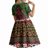 Aotearoa Iwi Ngati Hine Kid Short Sleeve Dress Maori Wharenui House Tribal Pattern