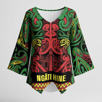 Aotearoa Iwi Ngati Hine Kimono Sleeve Blouse Maori Wharenui House Tribal Pattern