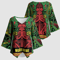 Aotearoa Iwi Ngati Hine Kimono Sleeve Blouse Maori Wharenui House Tribal Pattern