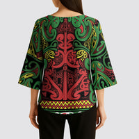 Aotearoa Iwi Ngati Hine Kimono Sleeve Blouse Maori Wharenui House Tribal Pattern