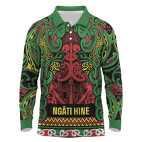 Aotearoa Iwi Ngati Hine Long Sleeve Polo Shirt Maori Wharenui House Tribal Pattern