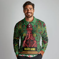 Aotearoa Iwi Ngati Hine Long Sleeve Polo Shirt Maori Wharenui House Tribal Pattern