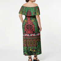 Aotearoa Iwi Ngati Hine Off Shoulder Maxi Dress Maori Wharenui House Tribal Pattern