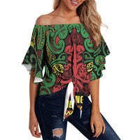 Aotearoa Iwi Ngati Hine Off Shoulder Wrap Waist Top Maori Wharenui House Tribal Pattern
