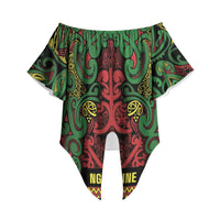 Aotearoa Iwi Ngati Hine Off Shoulder Wrap Waist Top Maori Wharenui House Tribal Pattern