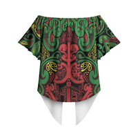 Aotearoa Iwi Ngati Hine Off Shoulder Wrap Waist Top Maori Wharenui House Tribal Pattern