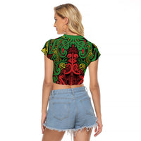 Aotearoa Iwi Ngati Hine Raglan Cropped T Shirt Maori Wharenui House Tribal Pattern