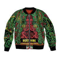 Aotearoa Iwi Ngati Hine Sleeve Zip Bomber Jacket Maori Wharenui House Tribal Pattern