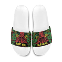 Aotearoa Iwi Ngati Hine Slide Sandals Maori Wharenui House Tribal Pattern