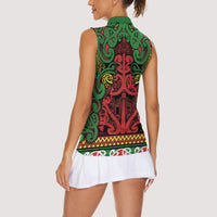 Aotearoa Iwi Ngati Hine Women Sleeveless Polo Shirt Maori Wharenui House Tribal Pattern