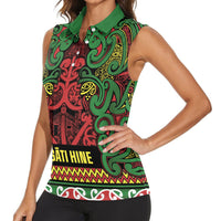 Aotearoa Iwi Ngati Hine Women Sleeveless Polo Shirt Maori Wharenui House Tribal Pattern