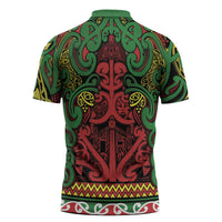 Aotearoa Iwi Ngati Hine Zipper Polo Shirt Maori Wharenui House Tribal Pattern