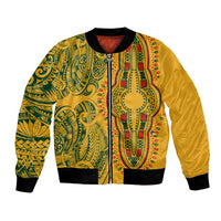 Africa Dashiki Bomber Jacket African Tribal Art Mixed Polynesian Tattoo Gold Color Unique LT9 Unisex Gold - Polynesian Pride