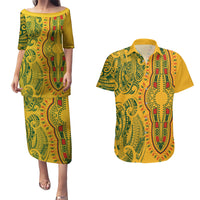 Africa Dashiki Couples Matching Puletasi Dress and Hawaiian Shirt African Tribal Art Mixed Polynesian Tattoo Gold Color Unique LT9 Gold - Polynesian Pride
