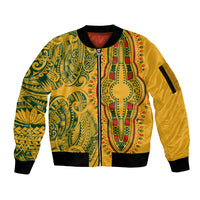 Africa Dashiki Sleeve Zip Bomber Jacket African Tribal Art Mixed Polynesian Tattoo Gold Color Unique LT9 Unisex Gold - Polynesian Pride