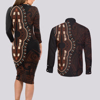 Africa Dashiki Couples Matching Long Sleeve Bodycon Dress and Long Sleeve Button Shirts African Tribal Art Mixed Polynesian Tattoo Red Color Unique LT9 - Polynesian Pride