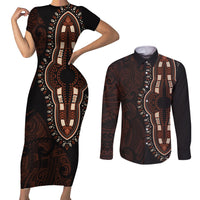 Africa Dashiki Couples Matching Short Sleeve Bodycon Dress and Long Sleeve Button Shirts African Tribal Art Mixed Polynesian Tattoo Red Color Unique LT9 Red - Polynesian Pride
