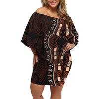 Africa Dashiki Family Matching Off Shoulder Short Dress and Hawaiian Shirt African Tribal Art Mixed Polynesian Tattoo Red Color Unique LT9 Mom's Dress Red - Polynesian Pride