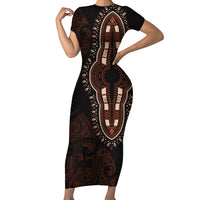 Africa Dashiki Family Matching Short Sleeve Bodycon Dress and Hawaiian Shirt African Tribal Art Mixed Polynesian Tattoo Red Color Unique LT9 Mom's Dress Red - Polynesian Pride