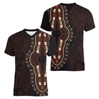 Africa Dashiki Women V Neck T Shirt African Tribal Art Mixed Polynesian Tattoo Red Color Unique LT9 - Polynesian Pride