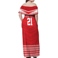 Custom Mate Ma'a Tonga Heritage Family Matching Off Shoulder Maxi Dress and Hawaiian Shirt Pacific Tribal Rugby Red Edition - Polynesian Pride