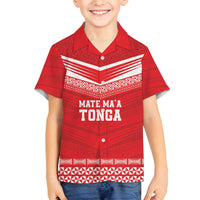 Custom Mate Ma'a Tonga Heritage Family Matching Off Shoulder Maxi Dress and Hawaiian Shirt Pacific Tribal Rugby Red Edition - Polynesian Pride
