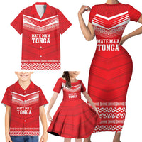 Custom Mate Ma'a Tonga Heritage Family Matching Short Sleeve Bodycon Dress and Hawaiian Shirt Pacific Tribal Rugby Red Edition - Polynesian Pride