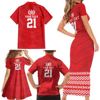 Custom Mate Ma'a Tonga Heritage Family Matching Short Sleeve Bodycon Dress and Hawaiian Shirt Pacific Tribal Rugby Red Edition - Polynesian Pride