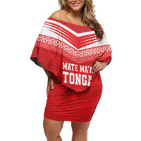 Custom Mate Ma'a Tonga Heritage Off Shoulder Short Dress Pacific Tribal Rugby Red Edition - Polynesian Pride