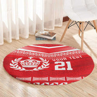 Custom Mate Ma'a Tonga Heritage Round Carpet Pacific Tribal Rugby Red Edition - Polynesian Pride
