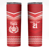 Custom Mate Ma'a Tonga Heritage Skinny Tumbler Pacific Tribal Rugby Red Edition - Polynesian Pride