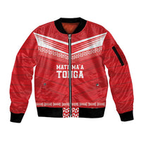 Custom Mate Ma'a Tonga Heritage Sleeve Zip Bomber Jacket Pacific Tribal Rugby Red Edition - Polynesian Pride