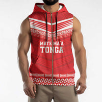 Custom Mate Ma'a Tonga Heritage Sleeveless Zip Hoodie Pacific Tribal Rugby Red Edition - Polynesian Pride