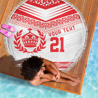 Custom Mate Ma'a Tonga Heritage Beach Blanket Pacific Tribal Rugby White Edition - Polynesian Pride