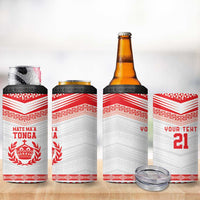 Custom Mate Ma'a Tonga Heritage 4 in 1 Can Cooler Tumbler Pacific Tribal Rugby White Edition - Polynesian Pride