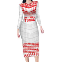 Custom Mate Ma'a Tonga Heritage Family Matching Long Sleeve Bodycon Dress and Hawaiian Shirt Pacific Tribal Rugby White Edition - Polynesian Pride