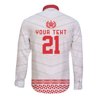 Custom Mate Ma'a Tonga Heritage Long Sleeve Button Shirt Pacific Tribal Rugby White Edition - Polynesian Pride
