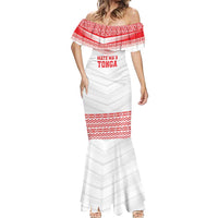 Custom Mate Ma'a Tonga Heritage Mermaid Dress Pacific Tribal Rugby White Edition - Polynesian Pride
