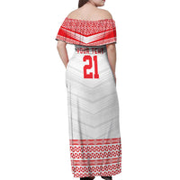 Custom Mate Ma'a Tonga Heritage Off Shoulder Maxi Dress Pacific Tribal Rugby White Edition - Polynesian Pride