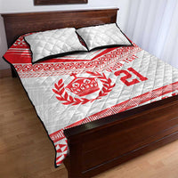 Custom Mate Ma'a Tonga Heritage Quilt Bed Set Pacific Tribal Rugby White Edition - Polynesian Pride