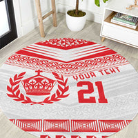 Custom Mate Ma'a Tonga Heritage Round Carpet Pacific Tribal Rugby White Edition - Polynesian Pride