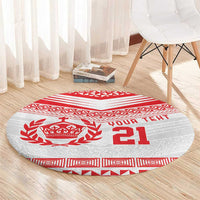 Custom Mate Ma'a Tonga Heritage Round Carpet Pacific Tribal Rugby White Edition - Polynesian Pride