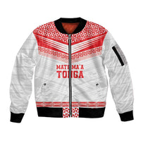 Custom Mate Ma'a Tonga Heritage Sleeve Zip Bomber Jacket Pacific Tribal Rugby White Edition - Polynesian Pride