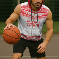 Custom Mate Ma'a Tonga Heritage Sleeveless Zip Hoodie Pacific Tribal Rugby White Edition - Polynesian Pride