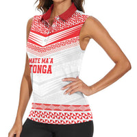 Custom Mate Ma'a Tonga Heritage Women Sleeveless Polo Shirt Pacific Tribal Rugby White Edition - Polynesian Pride