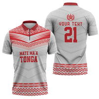 Custom Mate Ma'a Tonga Heritage Zipper Polo Shirt Pacific Tribal Rugby White Edition - Polynesian Pride