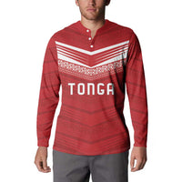 Custom Pacific Rugby Spirit Button Sweatshirt Tonga Ngatu Pride Red Edition - Polynesian Pride