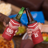 Custom Pacific Rugby Spirit 4 in 1 Can Cooler Tumbler Tonga Ngatu Pride Red Edition - Polynesian Pride